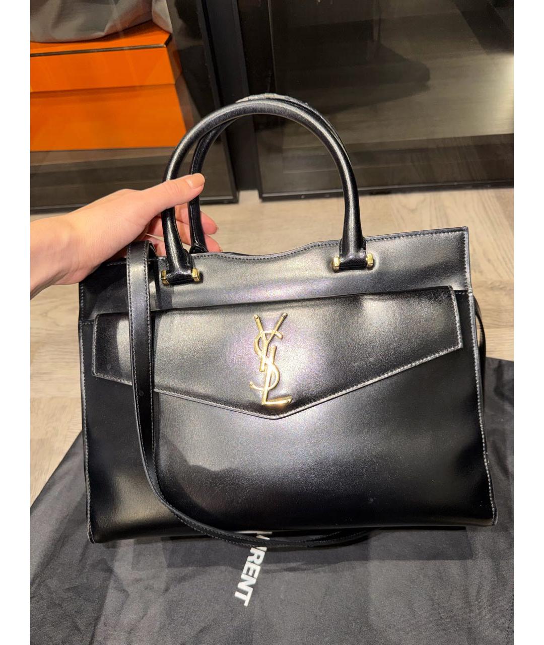 SAINT LAURENT Черная кожаная сумка тоут, фото 9