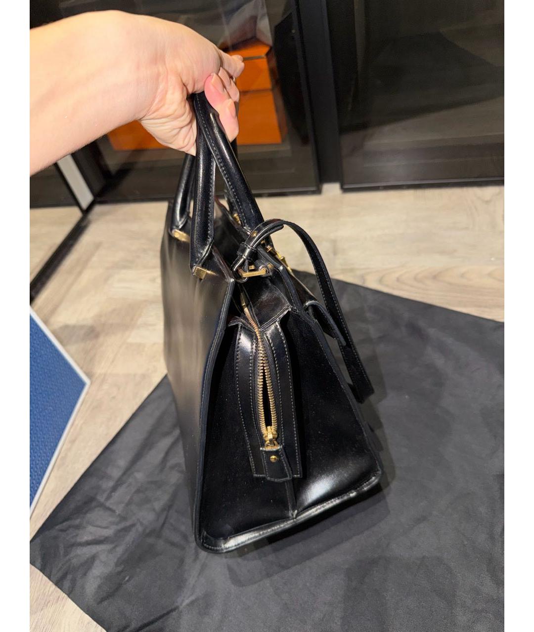 SAINT LAURENT Черная кожаная сумка тоут, фото 2