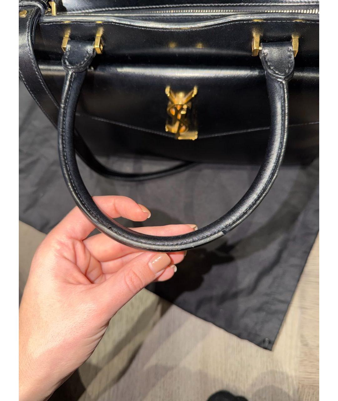 SAINT LAURENT Черная кожаная сумка тоут, фото 7