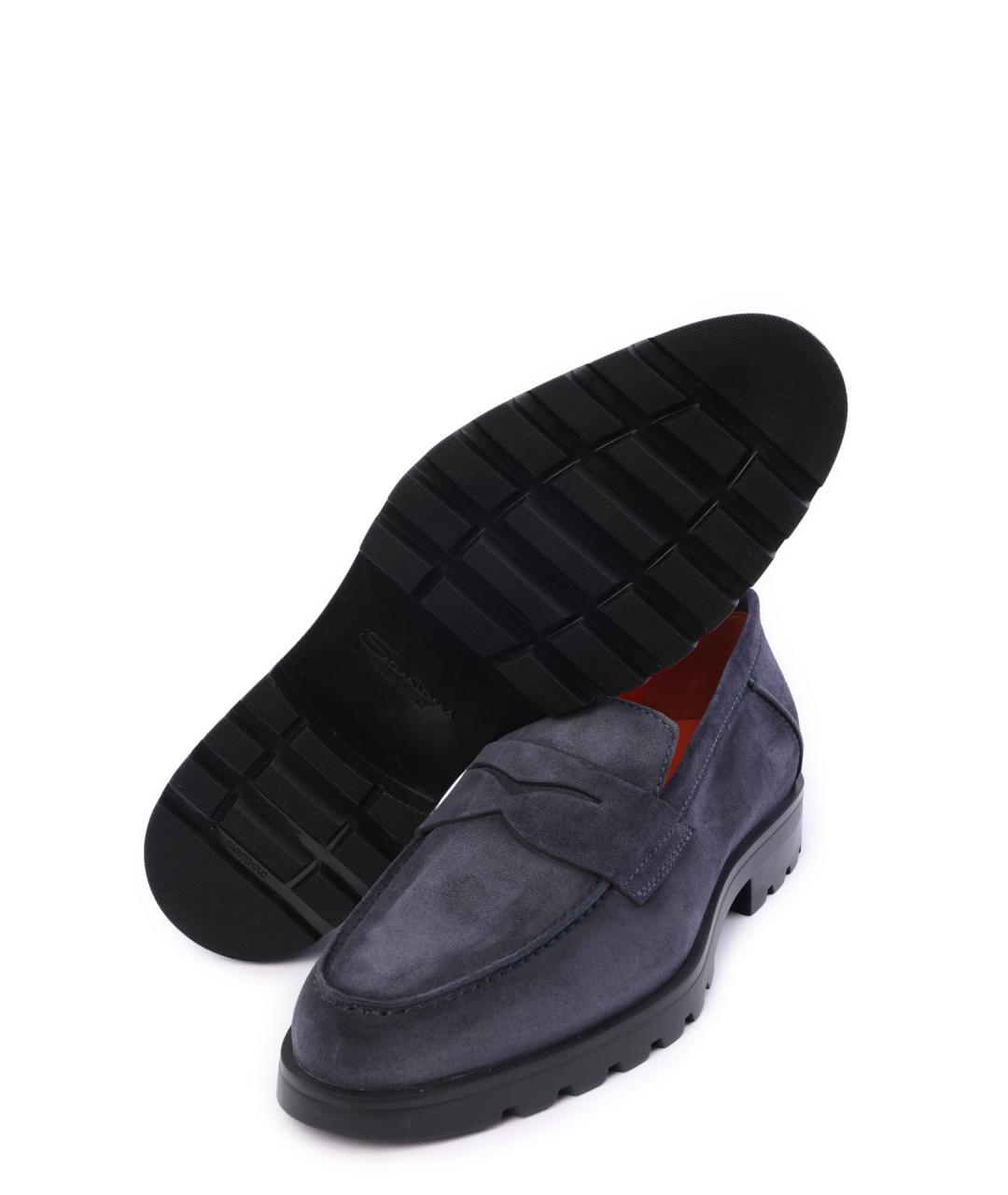 SANTONI Темно-синие замшевые лоферы, фото 4