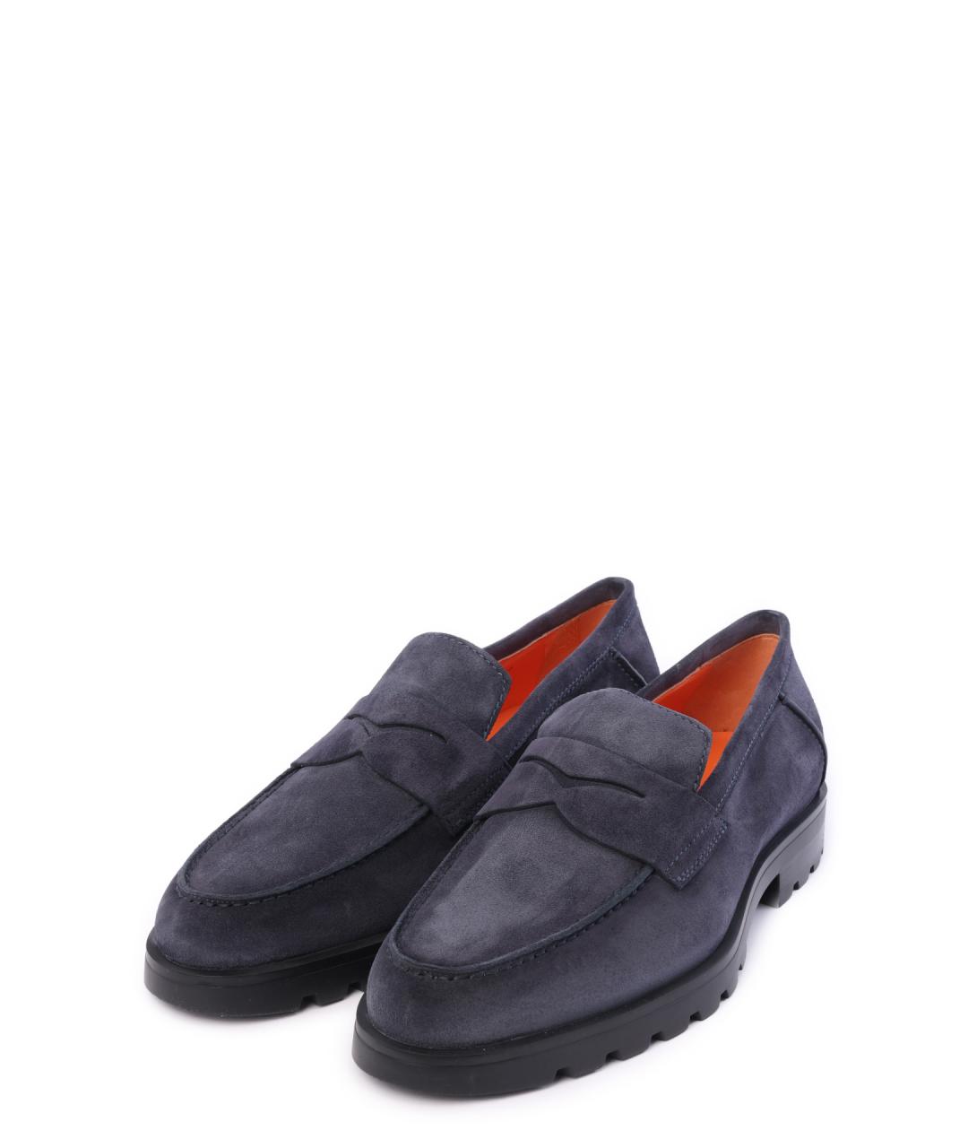SANTONI Темно-синие замшевые лоферы, фото 2