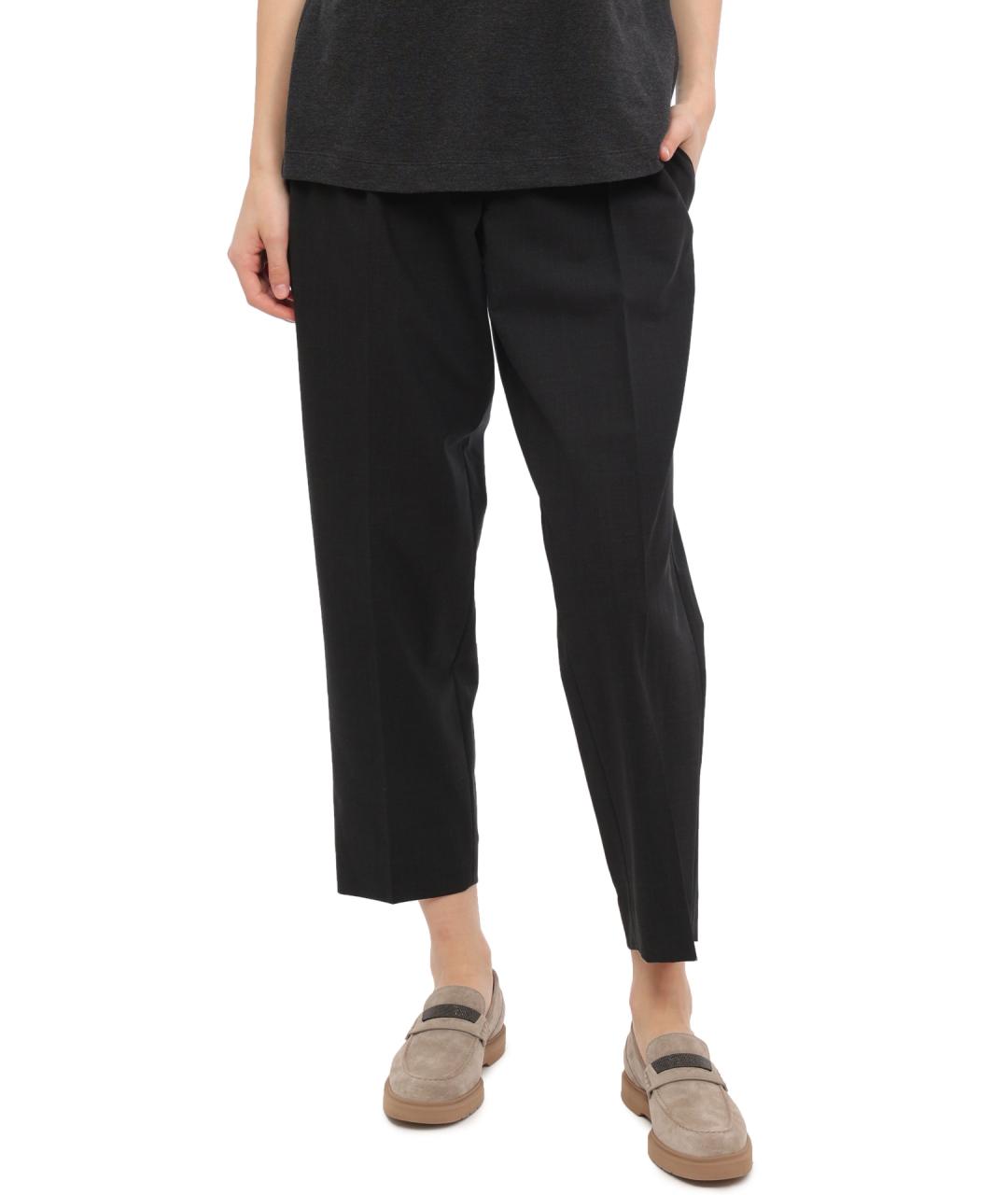 BRUNELLO CUCINELLI Антрацитовые шерстяные прямые брюки, фото 1