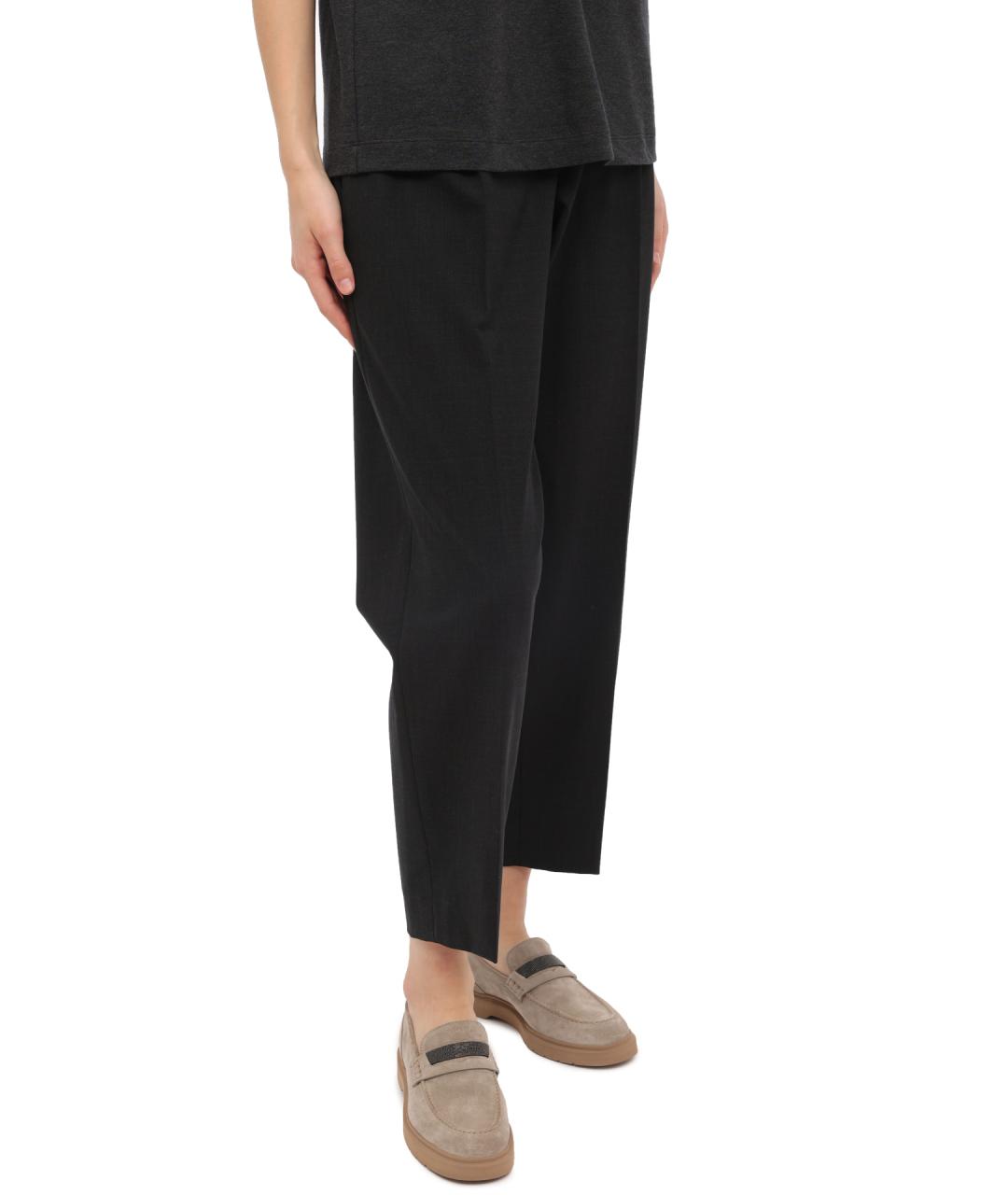 BRUNELLO CUCINELLI Антрацитовые шерстяные прямые брюки, фото 3