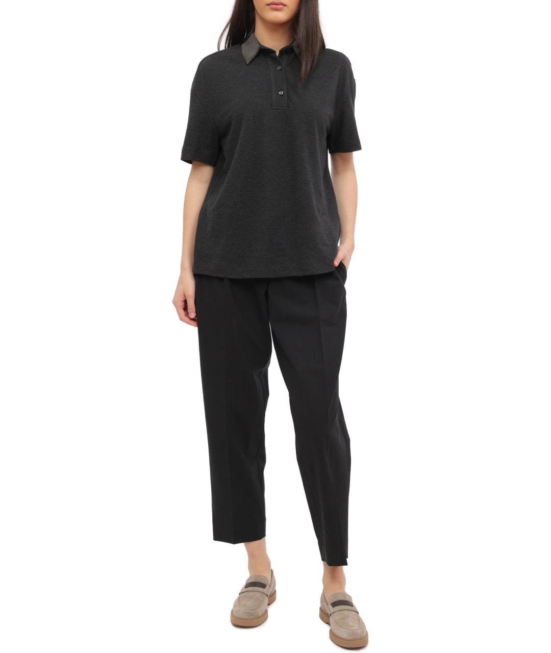 BRUNELLO CUCINELLI Антрацитовые шерстяные прямые брюки, фото 2