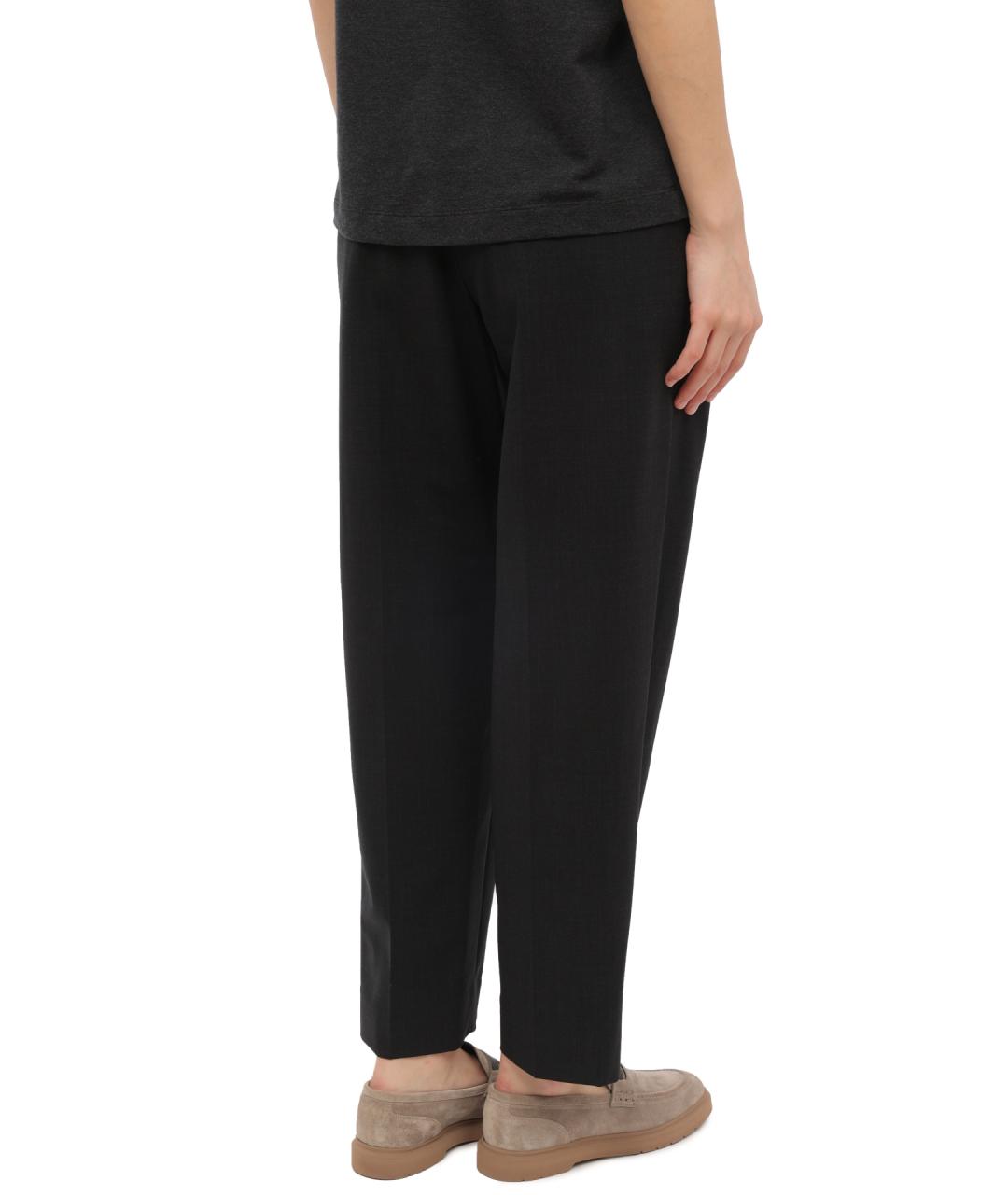 BRUNELLO CUCINELLI Антрацитовые шерстяные прямые брюки, фото 4