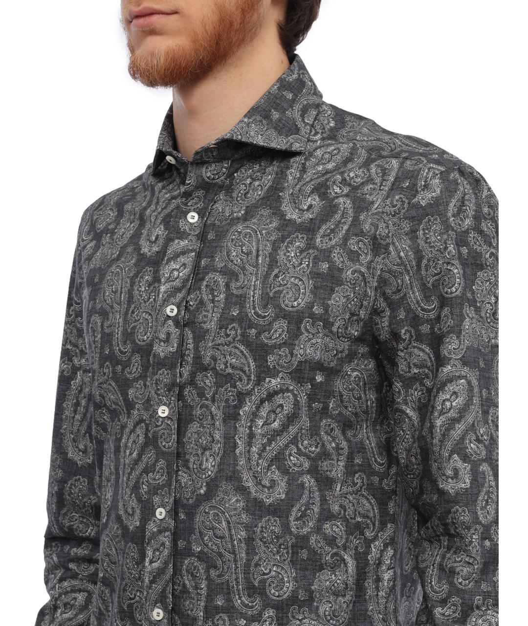 BRUNELLO CUCINELLI Серая хлопковая кэжуал рубашка, фото 5