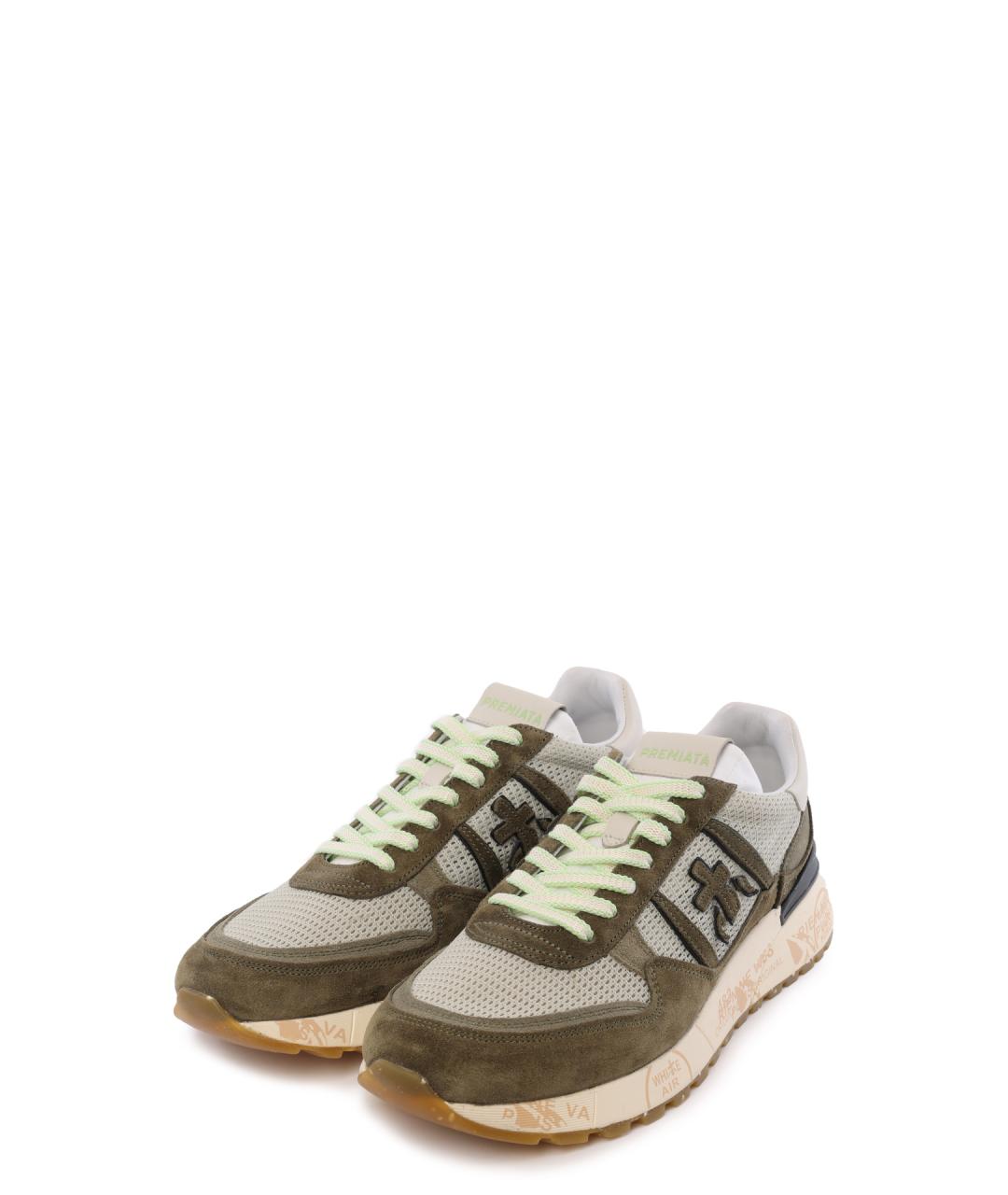 PREMIATA Зеленые кожаные низкие кроссовки / кеды, фото 2