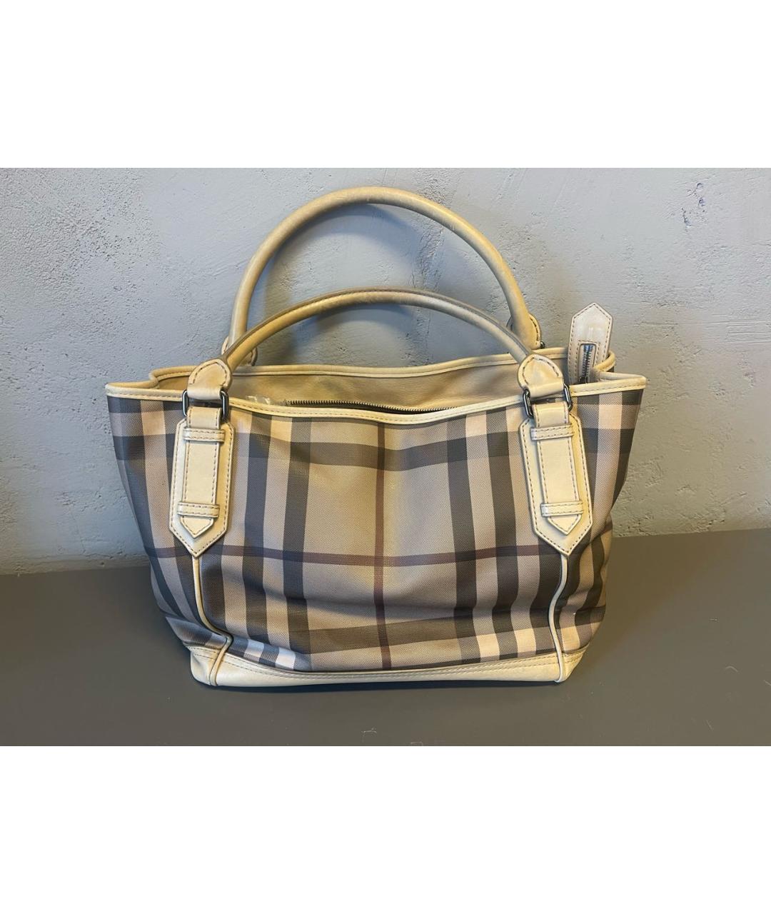 BURBERRY Бежевая кожаная сумка с короткими ручками, фото 5