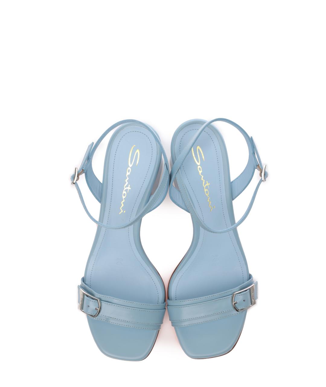 SANTONI Голубые кожаные босоножки, фото 5