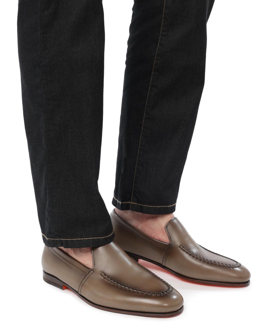 SANTONI Коричневые кожаные лоферы, фото 7