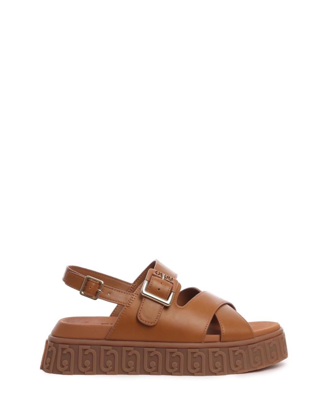 LIU JO Коричневые кожаные сандалии, фото 1