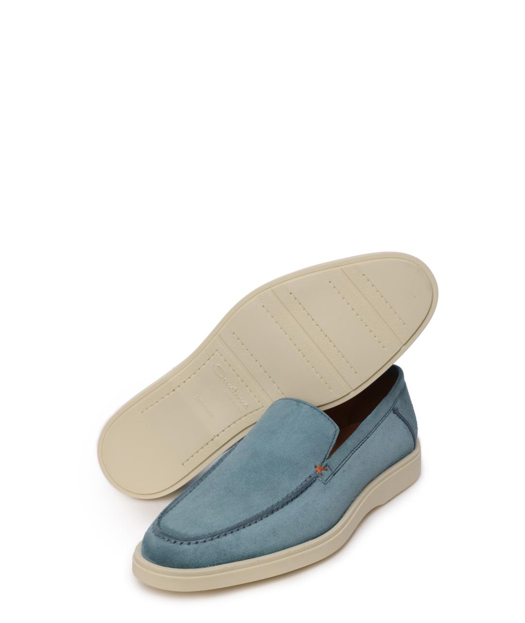 SANTONI Голубые замшевые лоферы, фото 4
