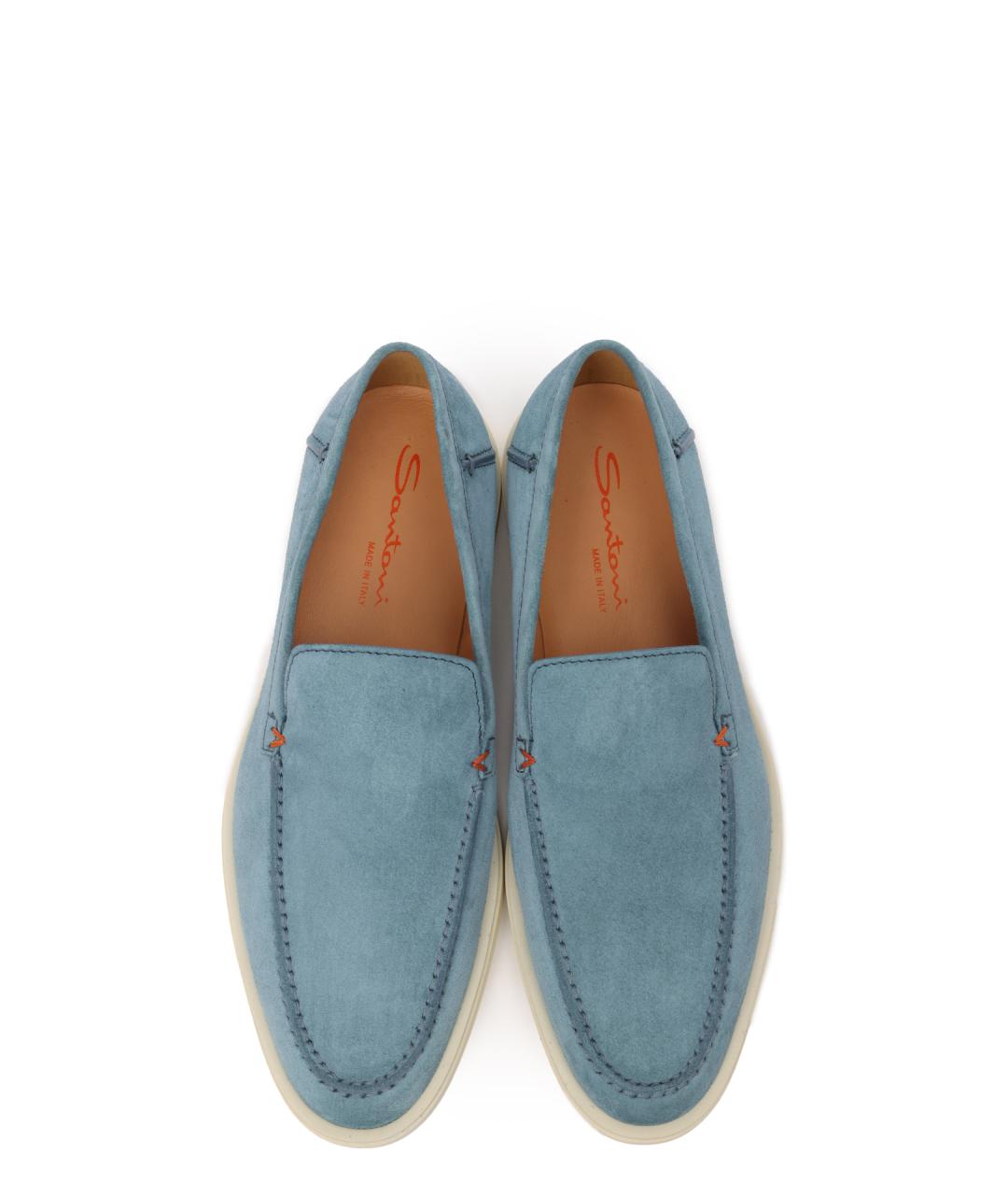 SANTONI Голубые замшевые лоферы, фото 5