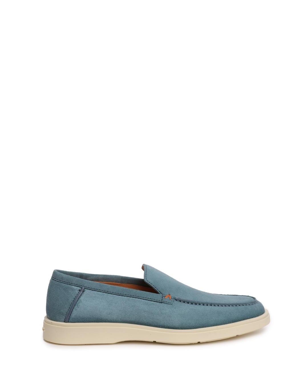 SANTONI Голубые замшевые лоферы, фото 1