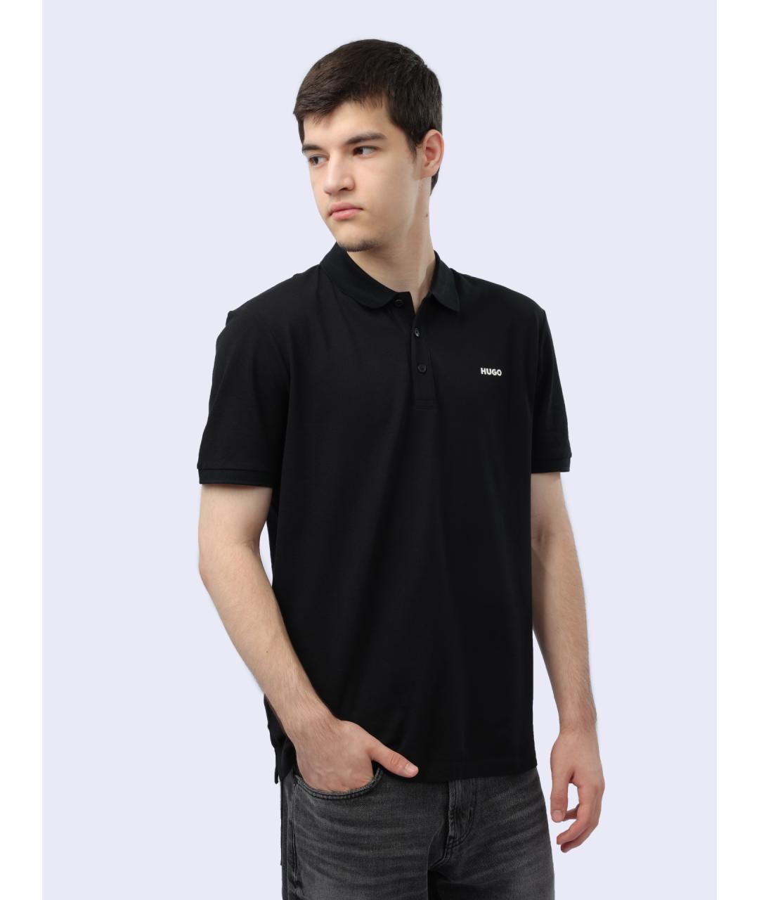 HUGO Черное хлопковое поло с коротким рукавом, фото 5