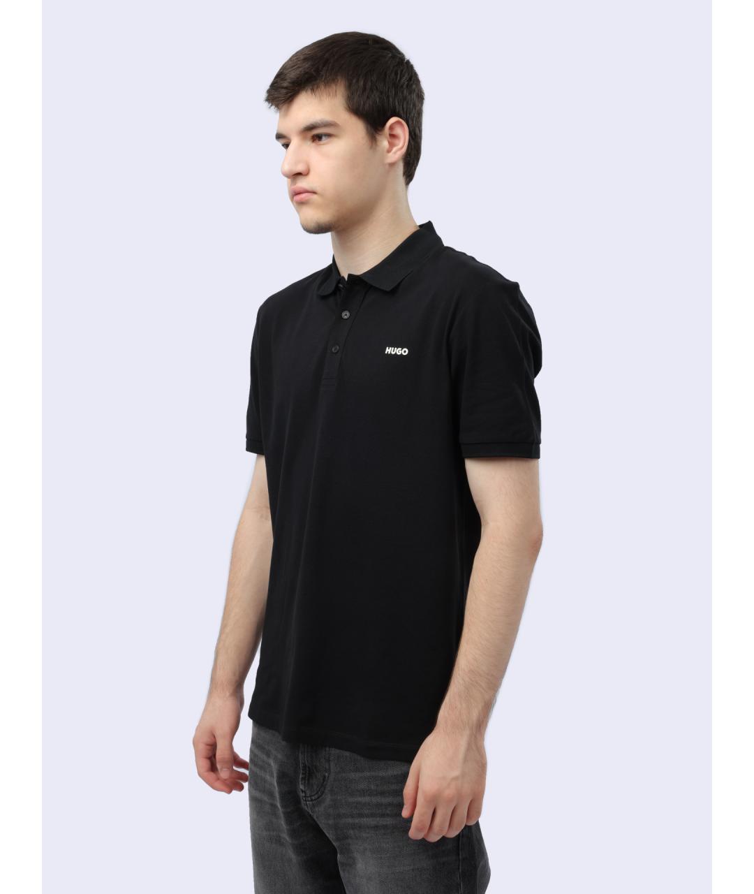 HUGO Черное хлопковое поло с коротким рукавом, фото 4