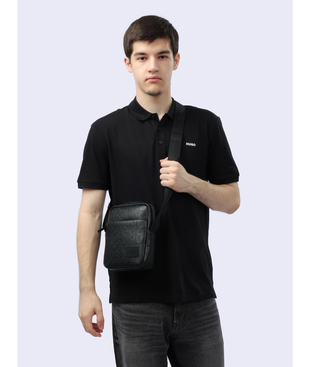 HUGO Черное хлопковое поло с коротким рукавом, фото 3