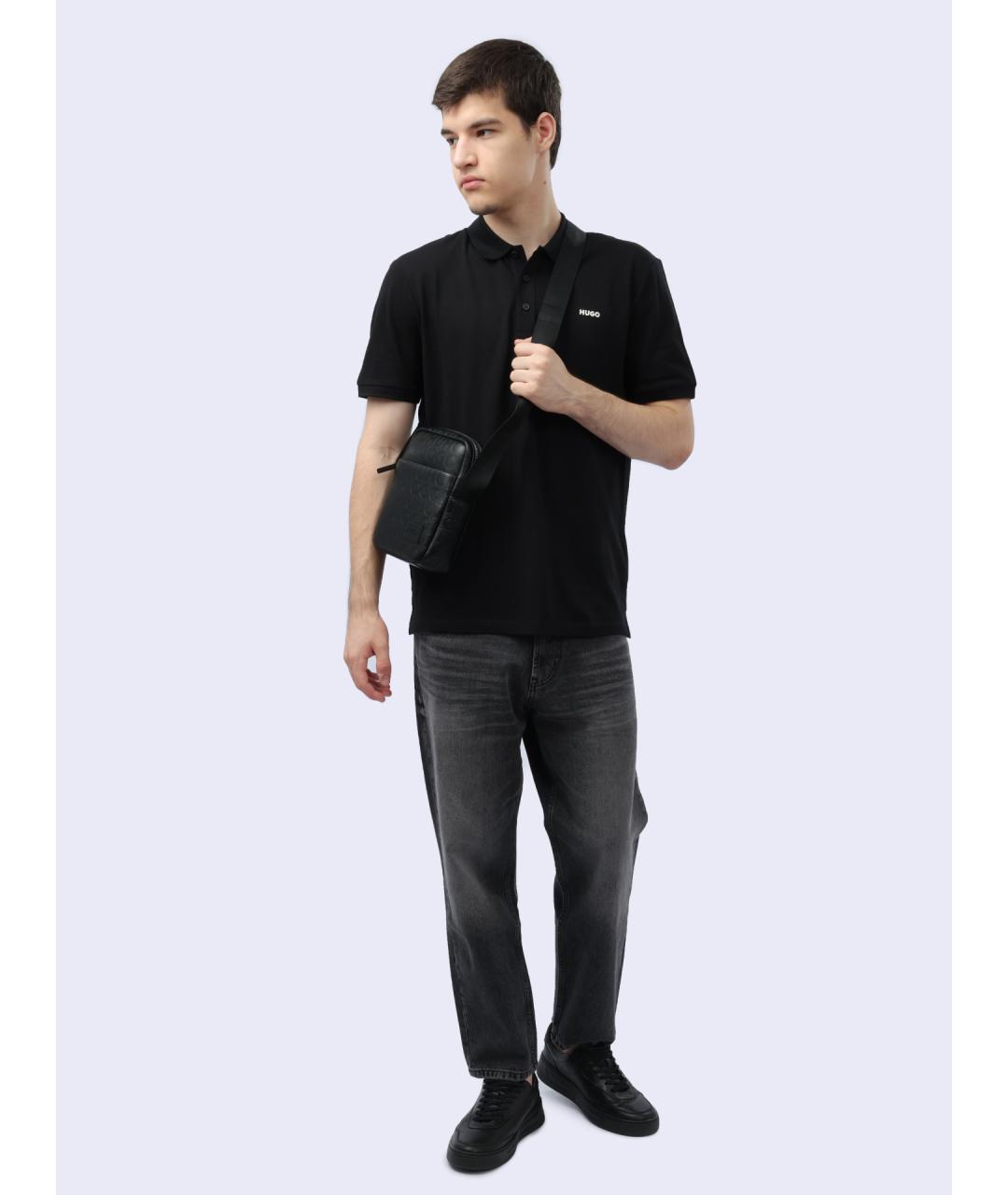 HUGO Черное хлопковое поло с коротким рукавом, фото 2
