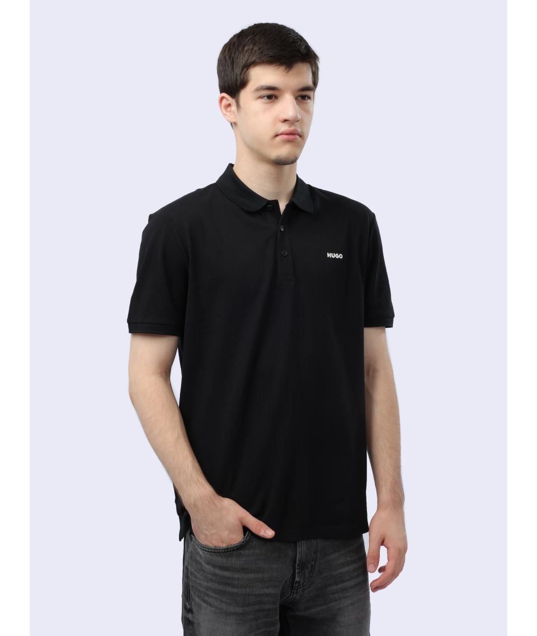 HUGO Черное хлопковое поло с коротким рукавом, фото 7