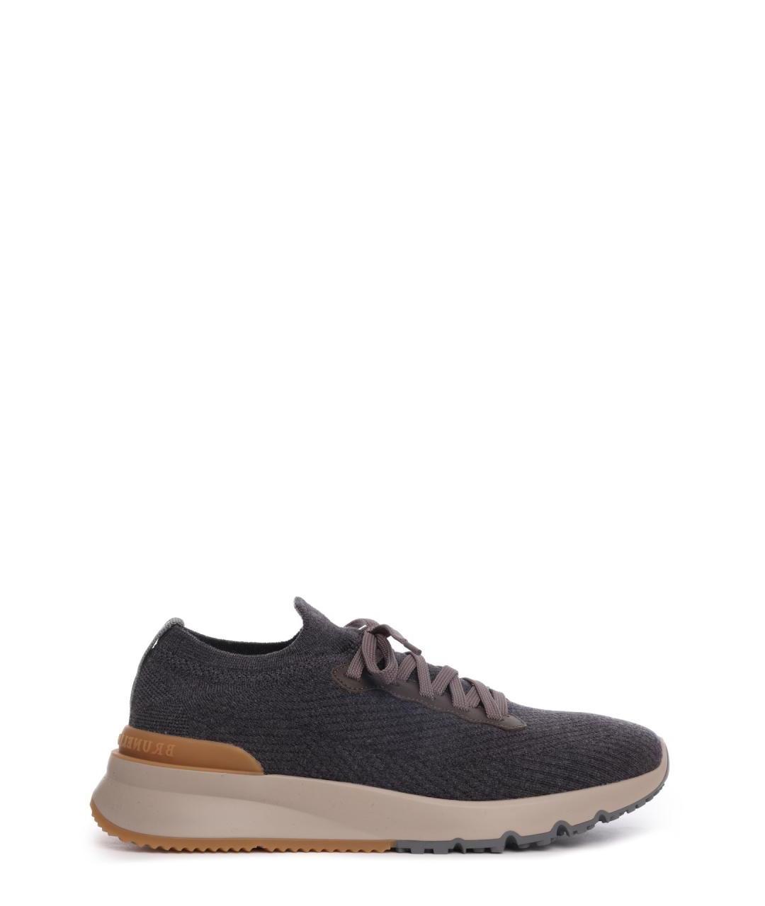 BRUNELLO CUCINELLI Серые текстильные низкие кроссовки / кеды, фото 1