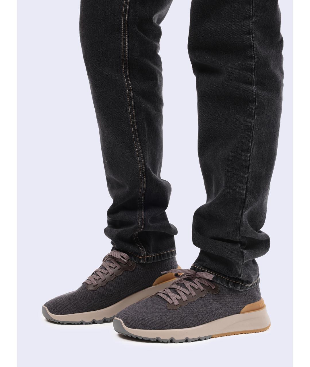 BRUNELLO CUCINELLI Серые текстильные низкие кроссовки / кеды, фото 2