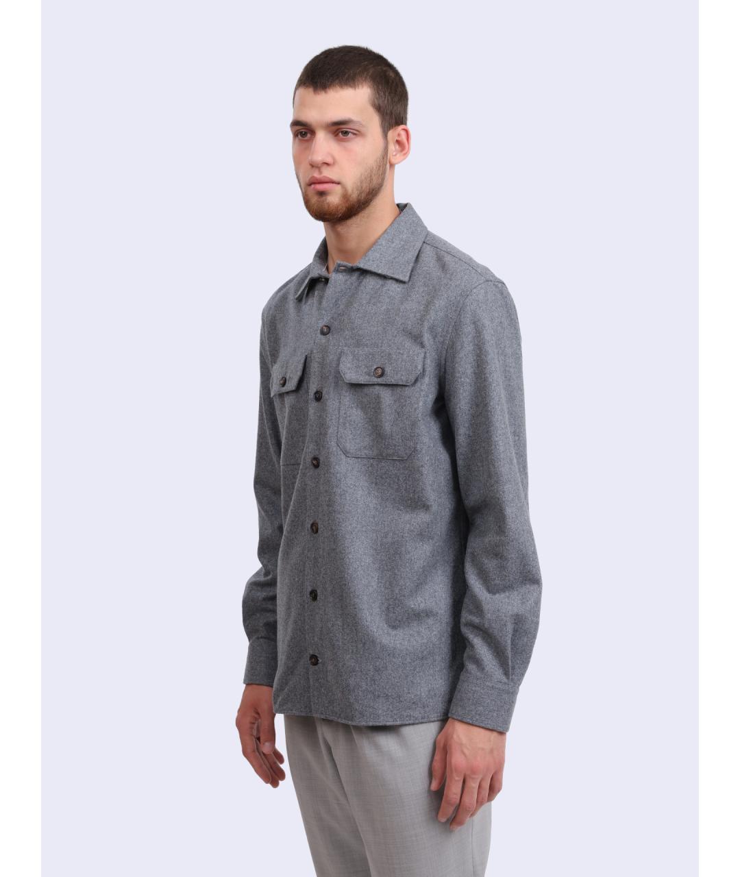 BRUNELLO CUCINELLI Серая шерстяная кэжуал рубашка, фото 3