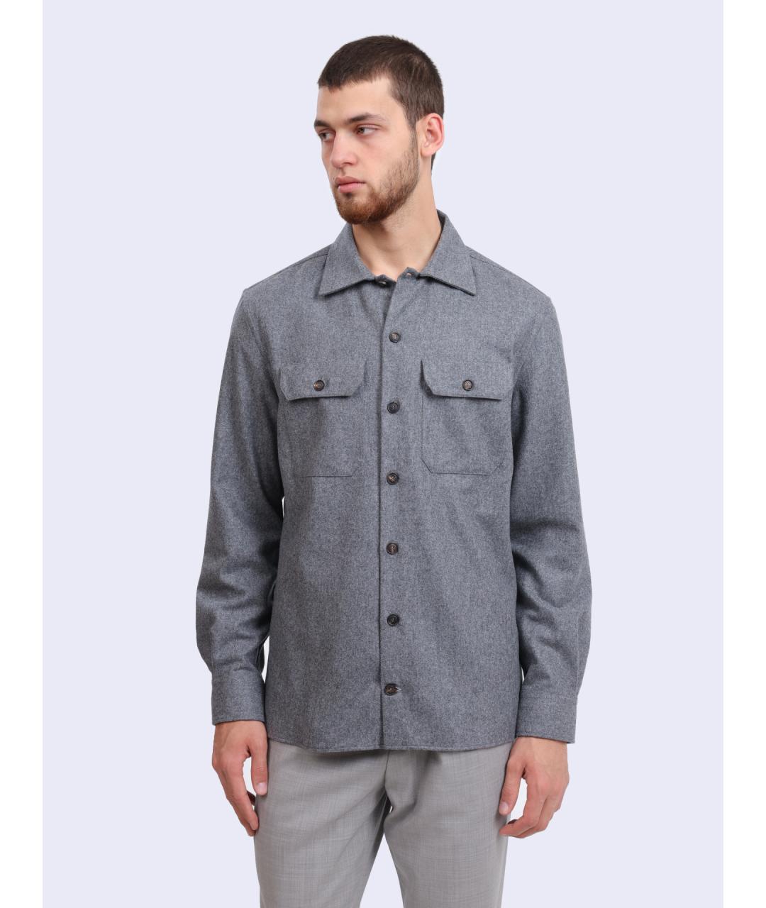 BRUNELLO CUCINELLI Серая шерстяная кэжуал рубашка, фото 5