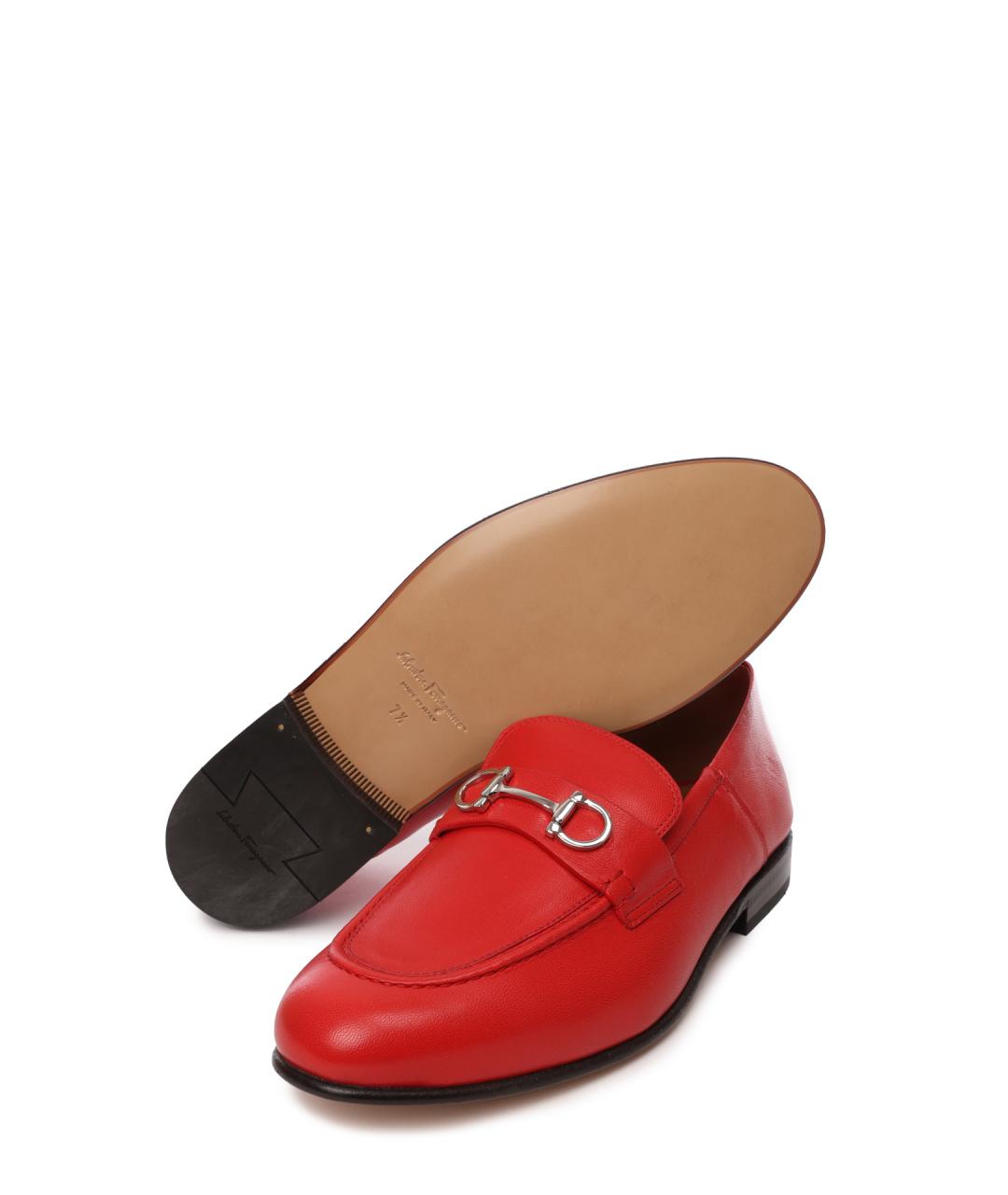 FERRAGAMO Красные кожаные лоферы, фото 4