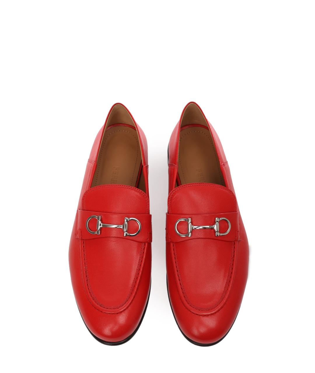 FERRAGAMO Красные кожаные лоферы, фото 3