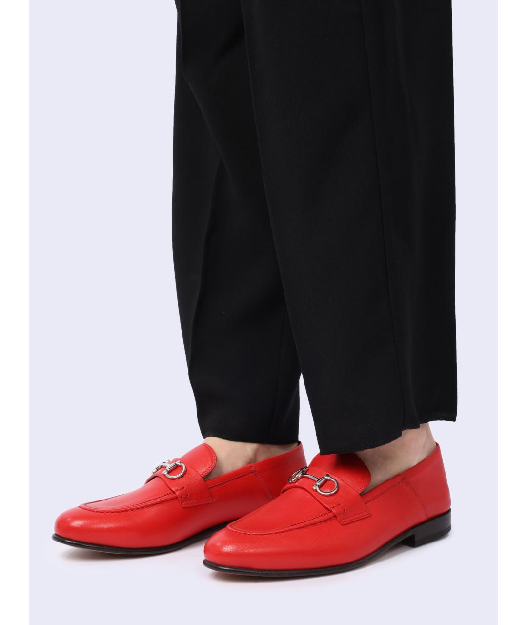 FERRAGAMO Красные кожаные лоферы, фото 6