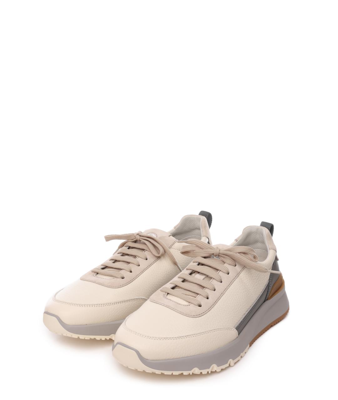 BRUNELLO CUCINELLI Белые кожаные низкие кроссовки / кеды, фото 3