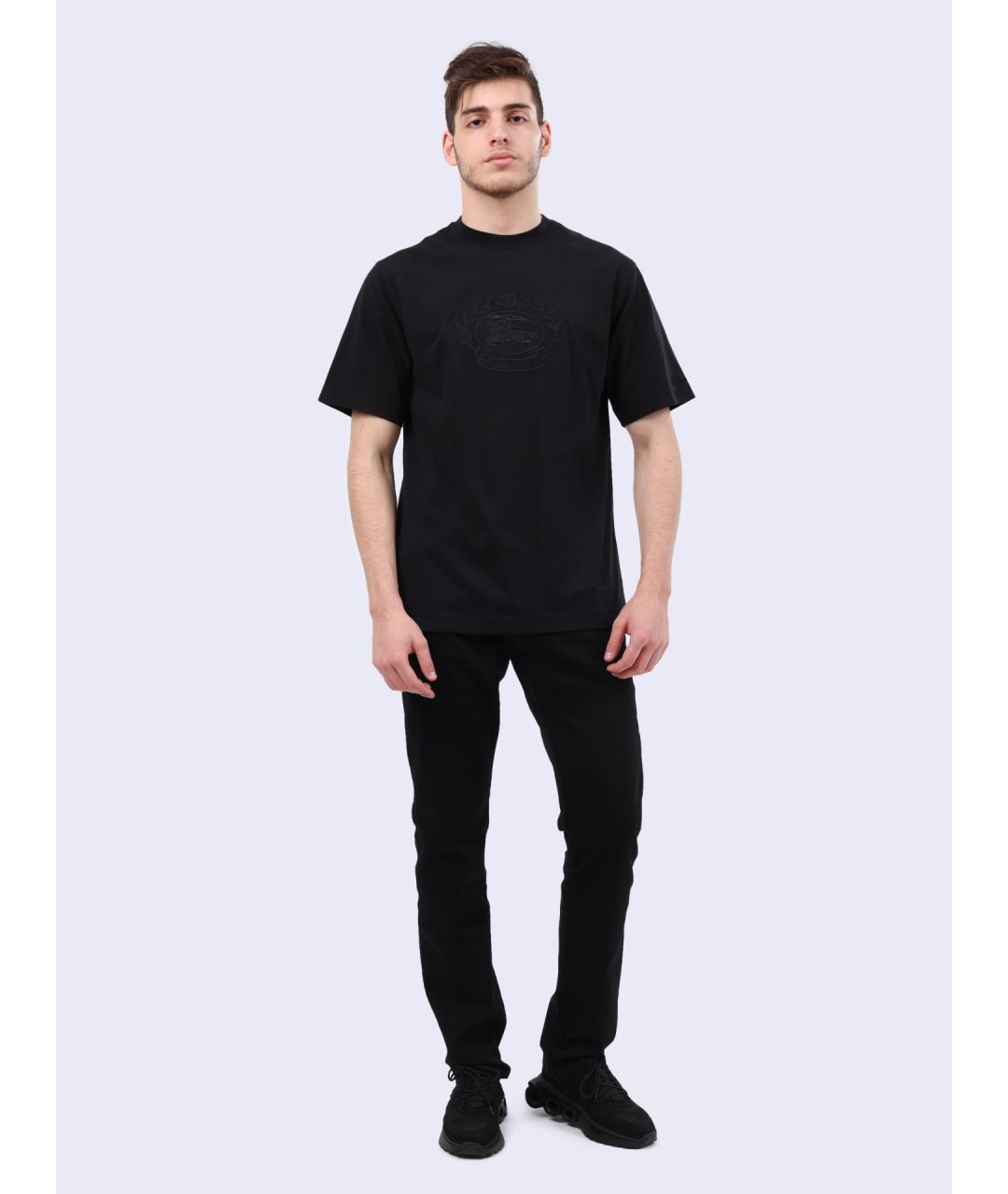 BURBERRY Черная хлопковая футболка, фото 2