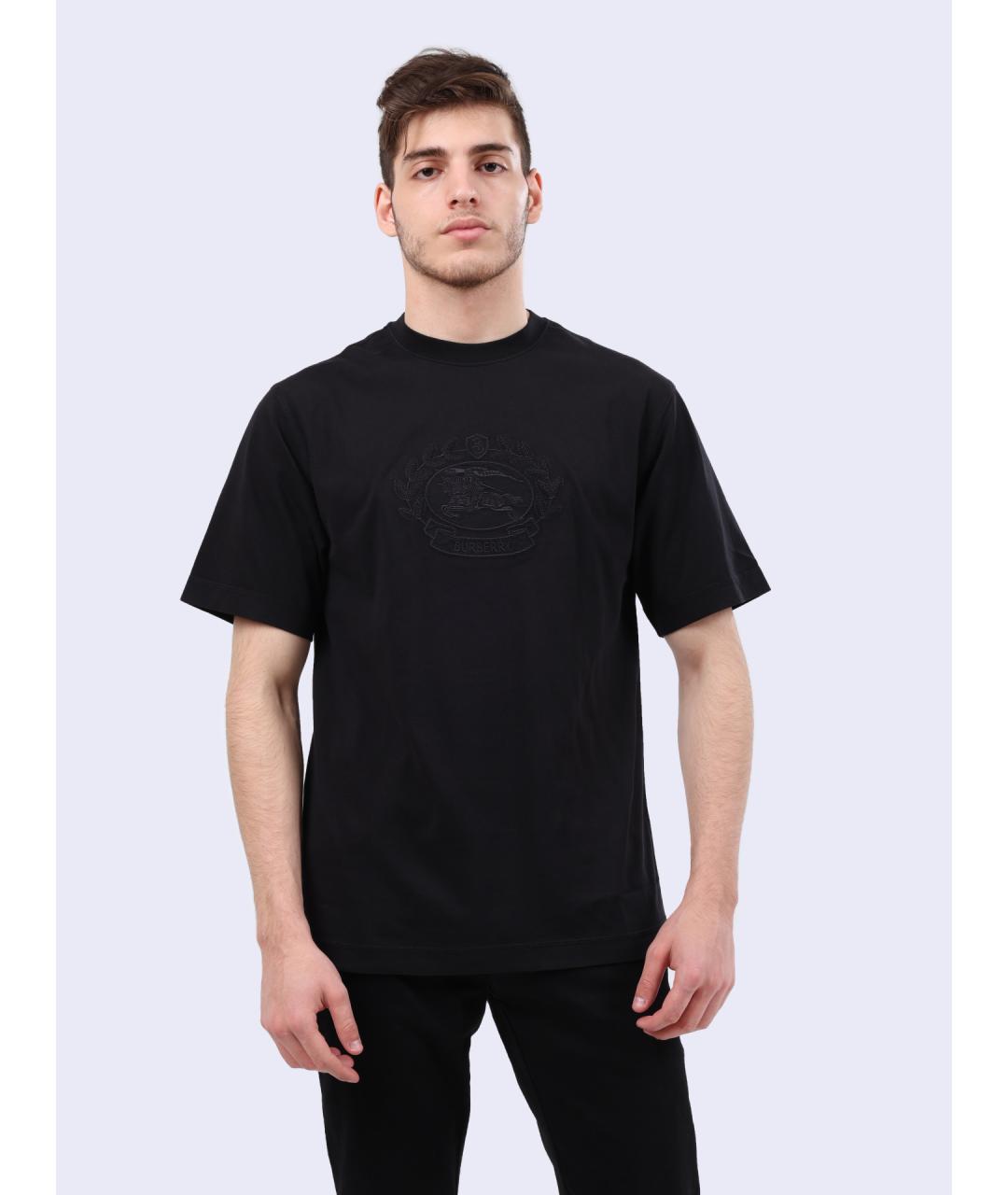 BURBERRY Черная хлопковая футболка, фото 4