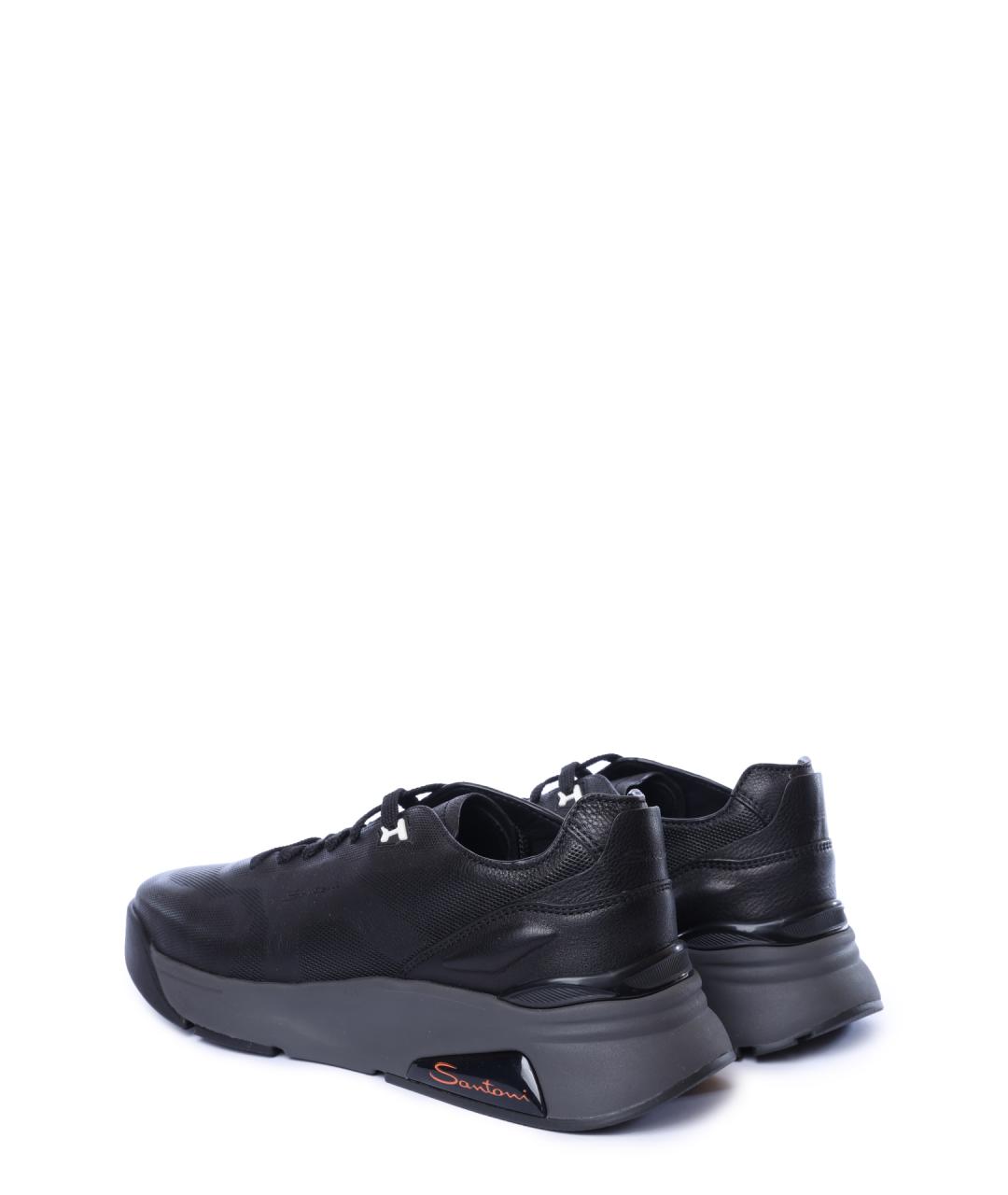 SANTONI Черные кожаные низкие кроссовки / кеды, фото 5