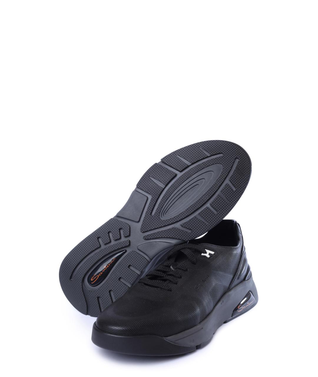 SANTONI Черные кожаные низкие кроссовки / кеды, фото 4