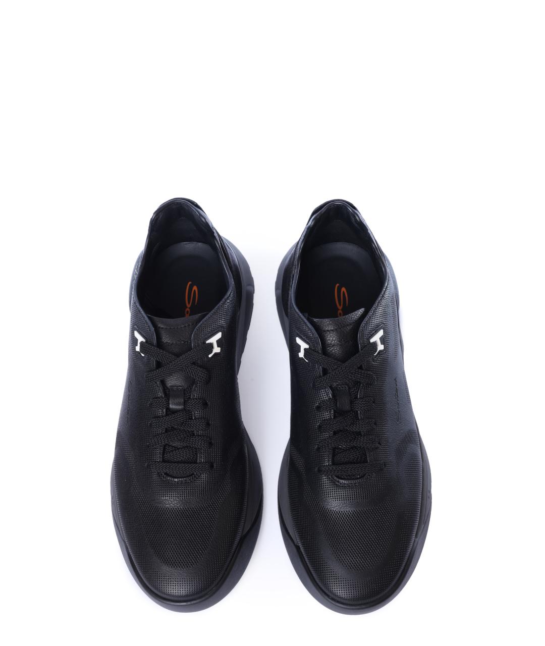 SANTONI Черные кожаные низкие кроссовки / кеды, фото 3