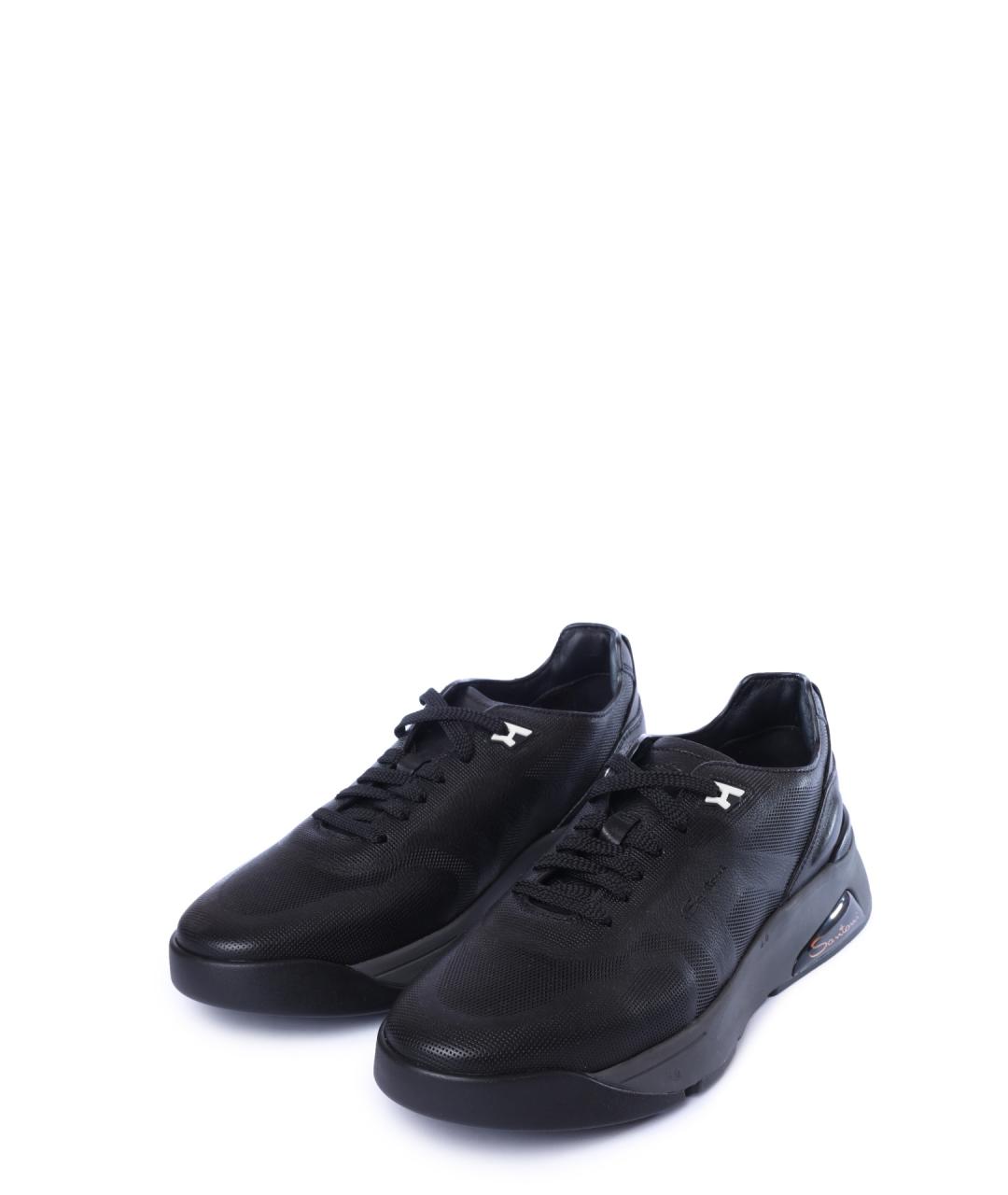SANTONI Черные кожаные низкие кроссовки / кеды, фото 2