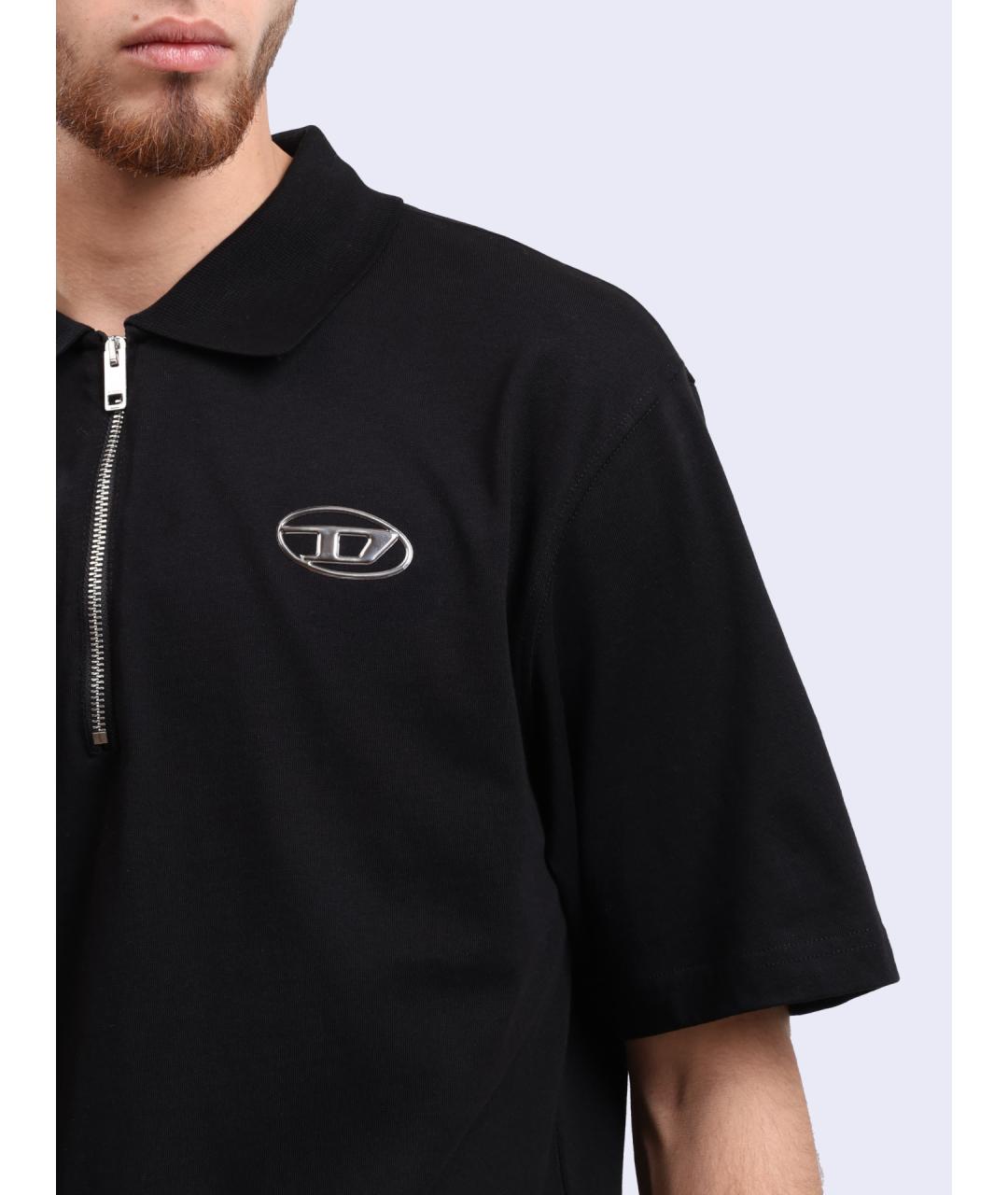DIESEL Черное хлопковое поло с коротким рукавом, фото 4
