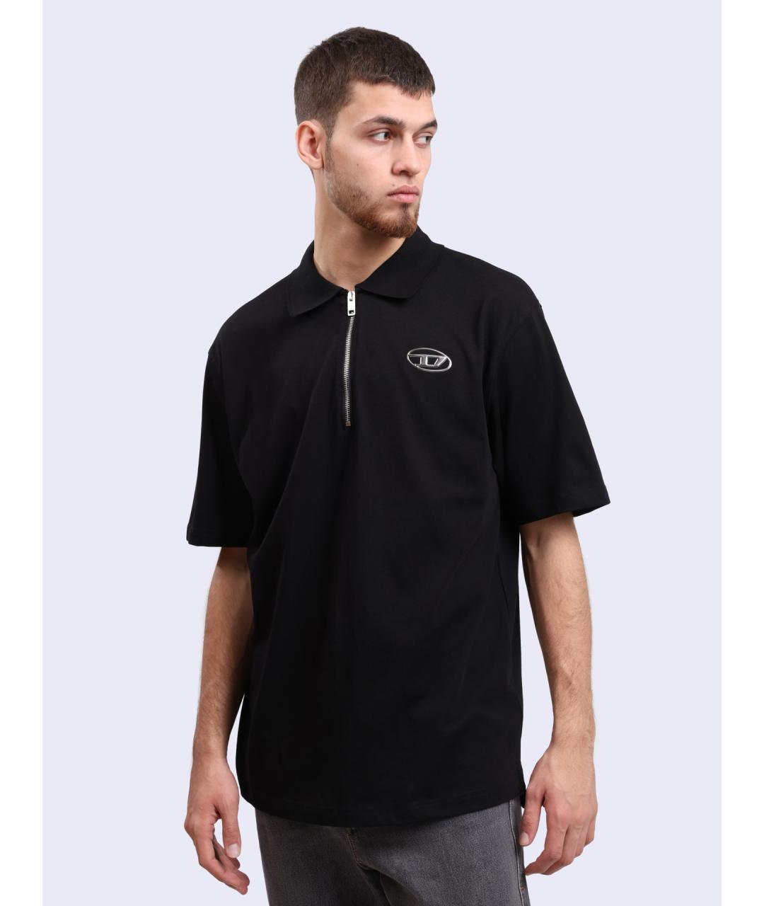 DIESEL Черное хлопковое поло с коротким рукавом, фото 3