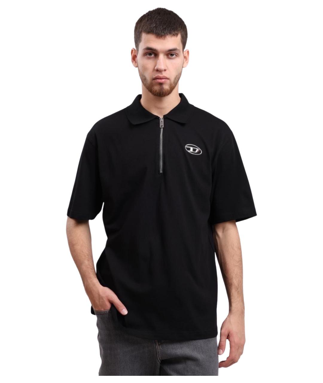 DIESEL Черное хлопковое поло с коротким рукавом, фото 1