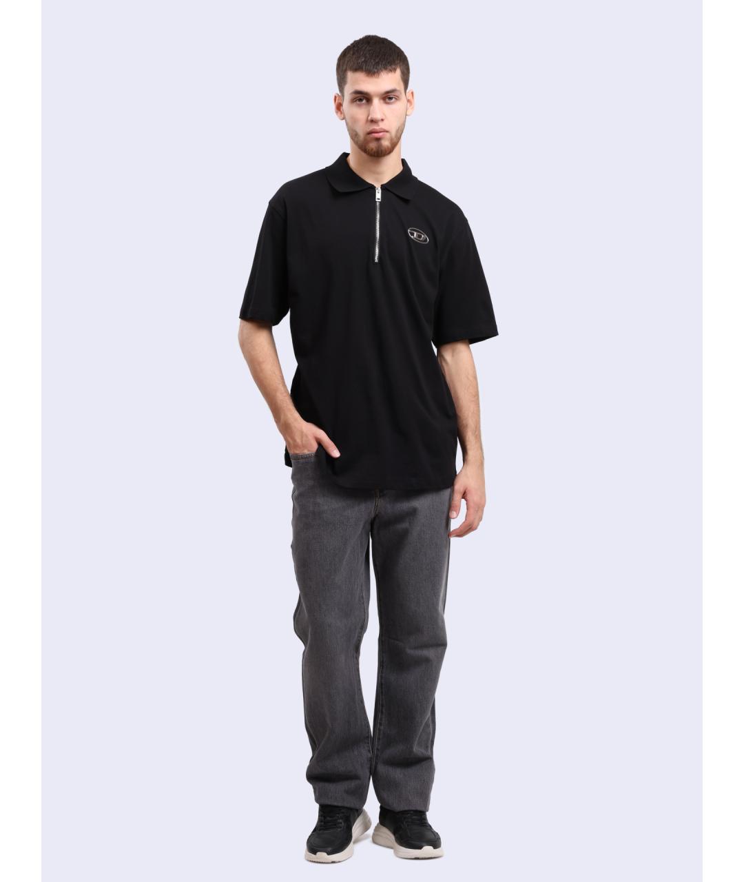 DIESEL Черное хлопковое поло с коротким рукавом, фото 2