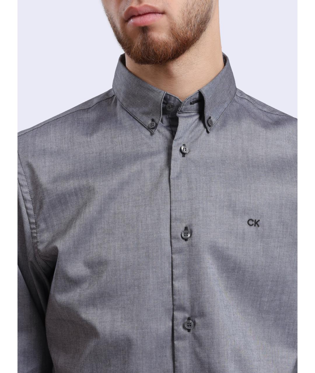 CALVIN KLEIN Серая хлопковая кэжуал рубашка, фото 4