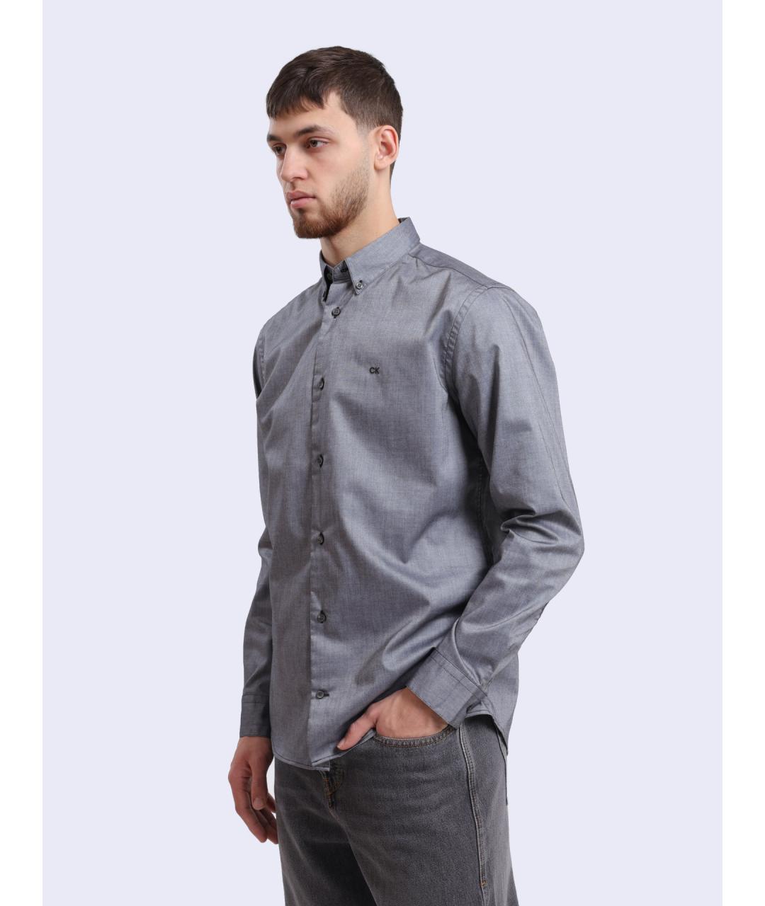 CALVIN KLEIN Серая хлопковая кэжуал рубашка, фото 3