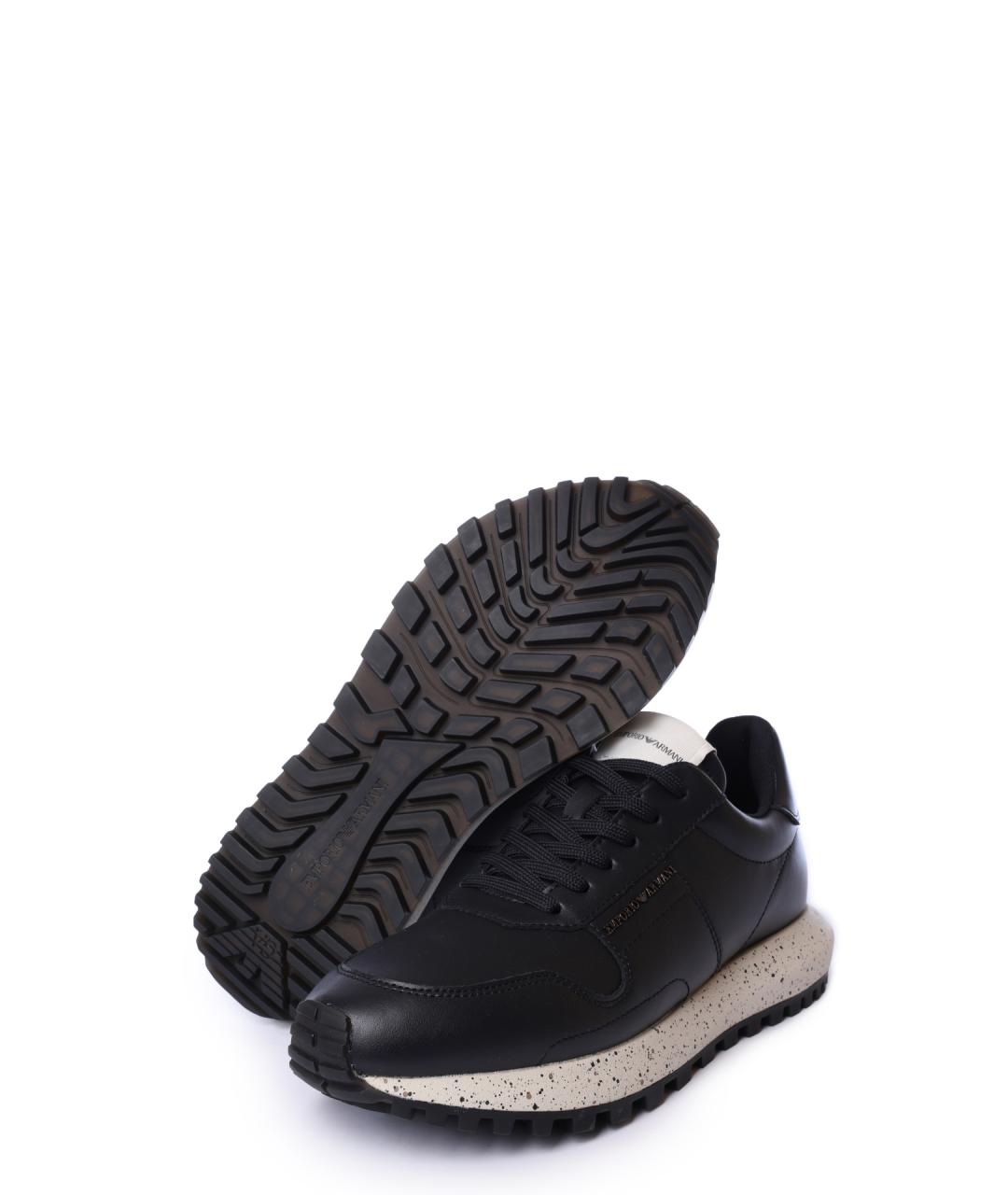 EMPORIO ARMANI Синие кожаные низкие кроссовки / кеды, фото 4