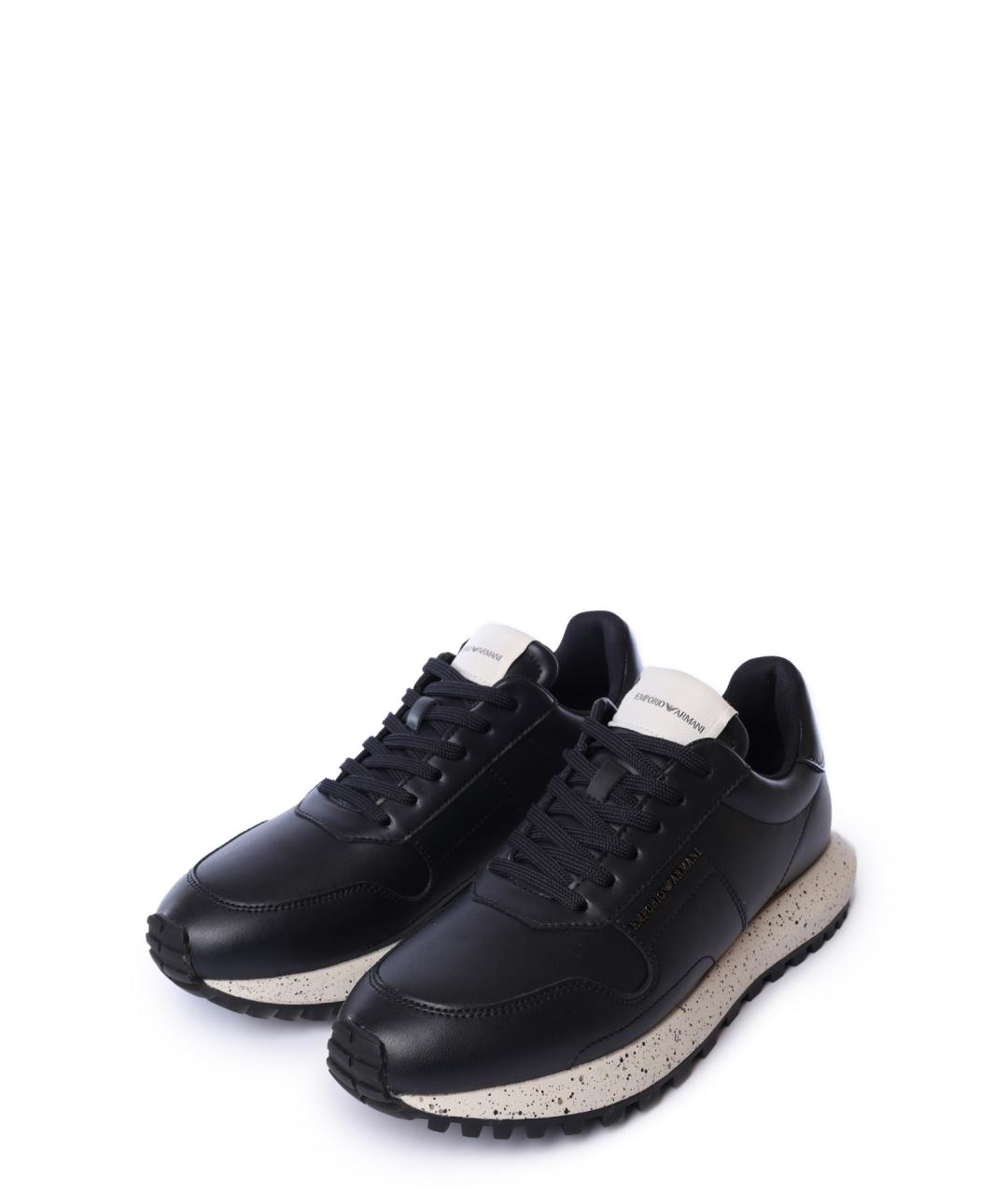 EMPORIO ARMANI Синие кожаные низкие кроссовки / кеды, фото 2