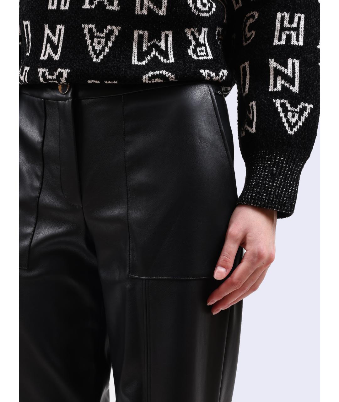 ARMANI EXCHANGE Черные кожаные прямые брюки, фото 4