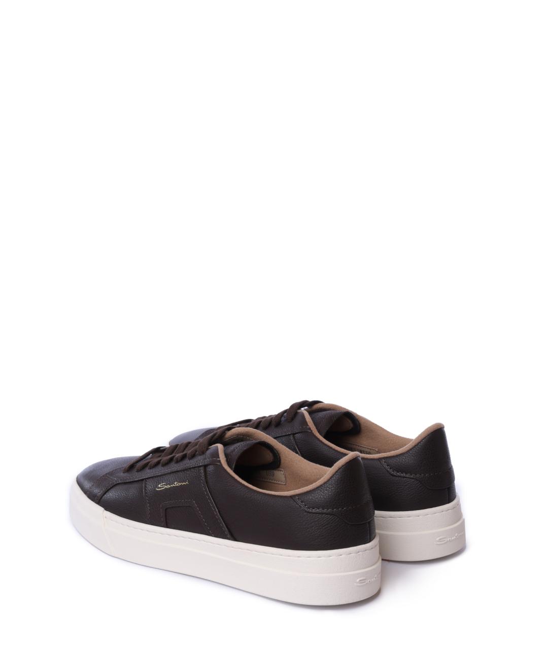 SANTONI Коричневые кожаные низкие кроссовки / кеды, фото 3