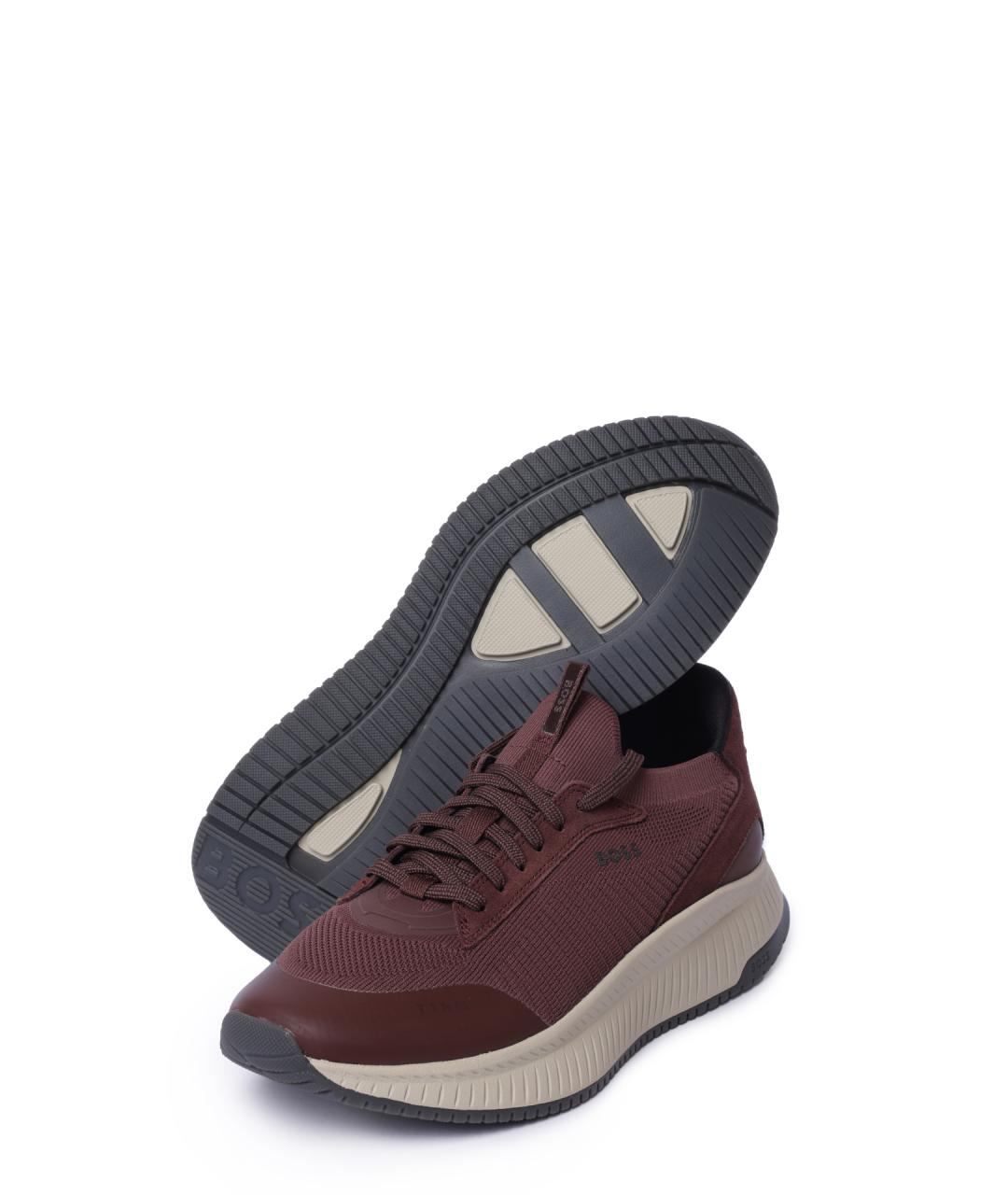HUGO BOSS Бордовые текстильные низкие кроссовки / кеды, фото 3