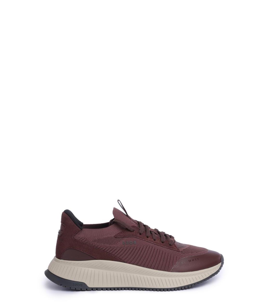 HUGO BOSS Бордовые текстильные низкие кроссовки / кеды, фото 1