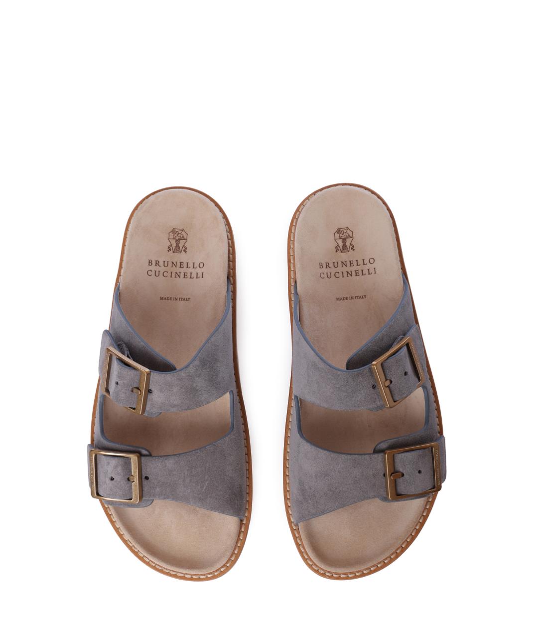 BRUNELLO CUCINELLI Серые замшевые шлепанцы, фото 3